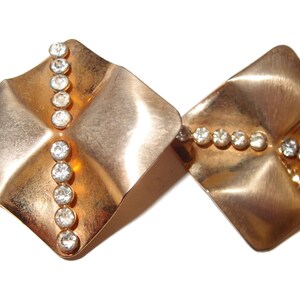 LARGE Square Crimped Rhinestone 80s Earrings