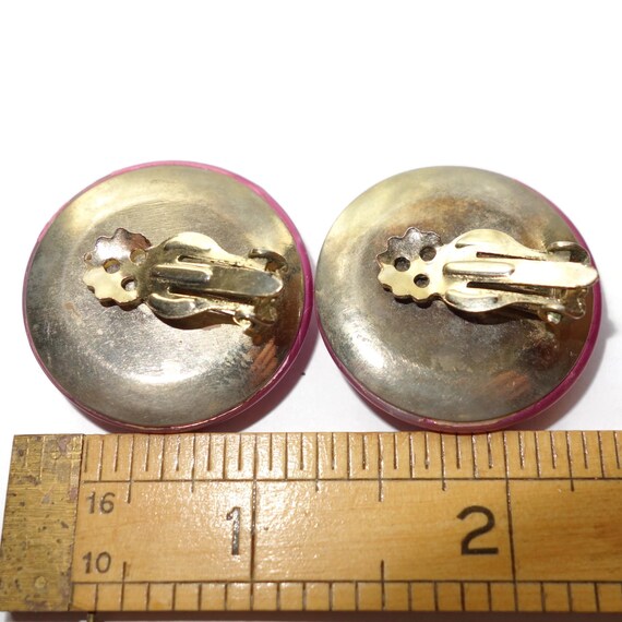 Large Fuchsia Button 50s Earrings - image 3