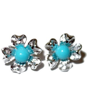 Marked Turquoise Bead Silver-tone Vintage Earrings