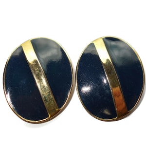 Large 80s Black Enamel ELLEN DESIGNS Clip-on Earrings