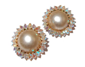 MARVELLA Pearl and Crystal Button Earrings