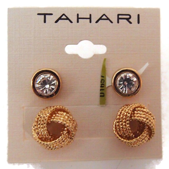 BLOWOUT SALE TAHARI Love Knot and Crystal Two Pair Post Earrings