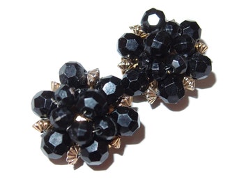 HONG KONG Black and Textured Gold-tone Spacer Beaded Earrings