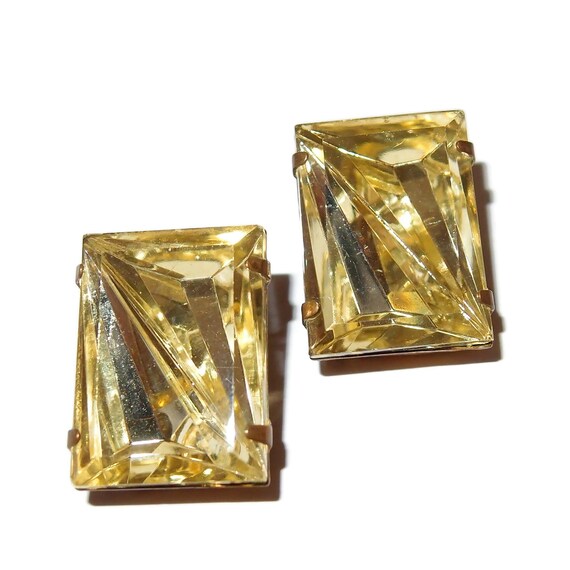 Rectangle Citrine Rhinestone Square Vintage Earrings - Gem