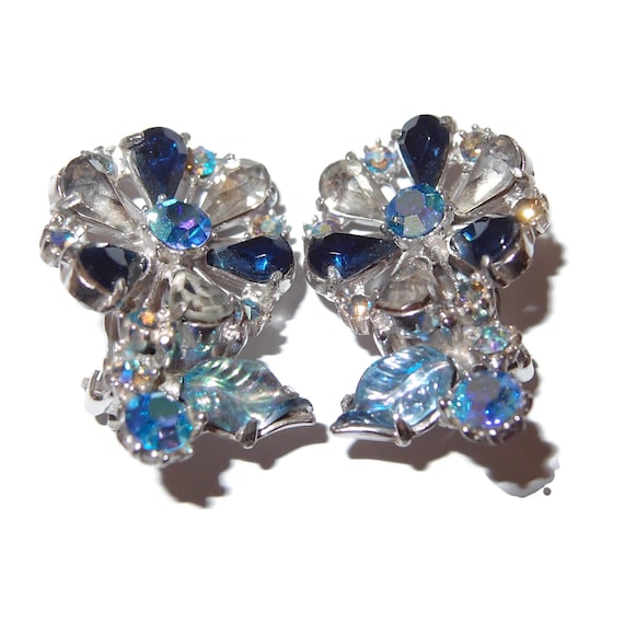 LARGE Dimensional Fruit Salad Blue Rhinestone Vin… - image 1