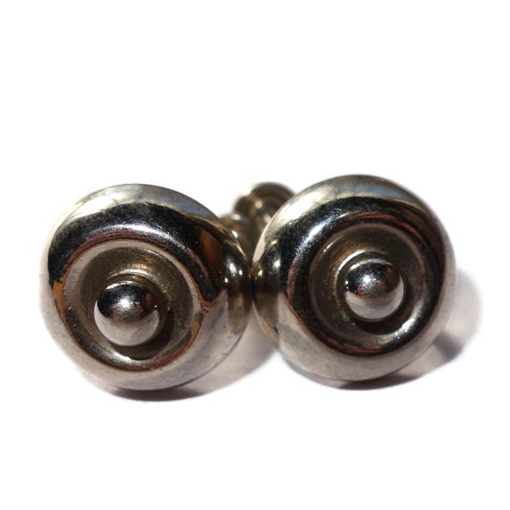 Small Button Silver-tone  Stud Screw-back Earrings - image 1