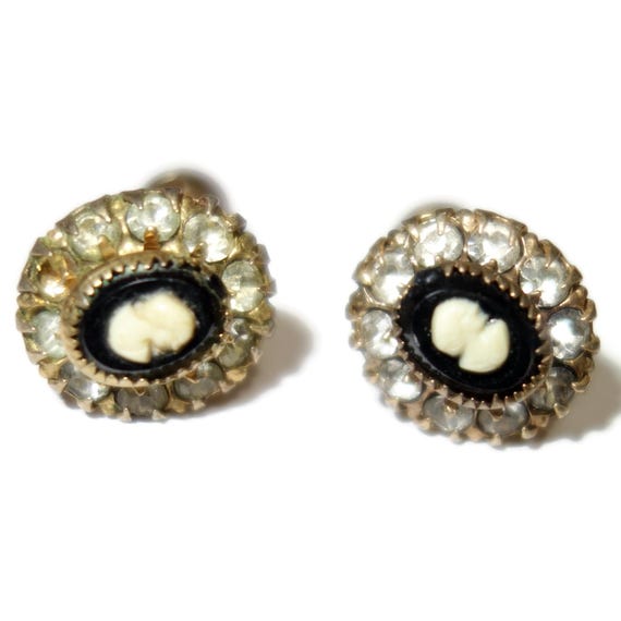 Tiny Stud Cameo Rhinestone Screw-back Earrings - image 2