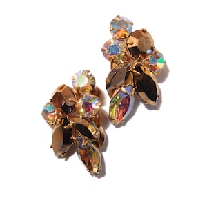 REGENCY White Aurora Borealis and Gold Rhinestone Earrings