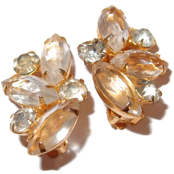 Boucles D'oreilles Vintage Juliana à Cascade Strass Et Perles - Très Bon état