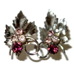 Vintage PARK LANE Purple Rhinestone Leaf Earrings
