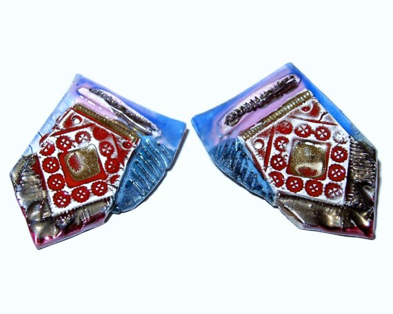 Blue and Red Patchwork Ceramic Studio Designer AL… - image 2