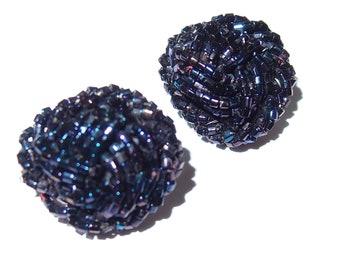 Black-Blue Carnival Glass Seed Bead Earrings