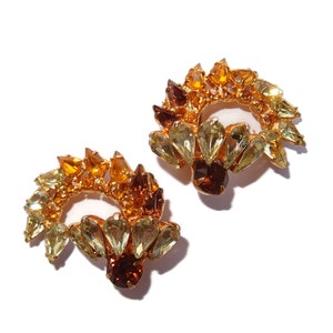 LARGE Golden Rhinestone Vintage Clip-on Earrings