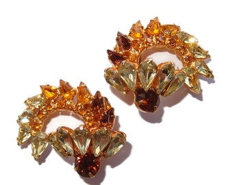 LARGE Golden Rhinestone Vintage Clip-on Earrings