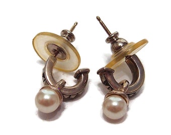 Marcasite Pearl Stud Post Earrings