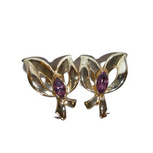 Blatt mit lila Strass Ohrringe Vintage Ohrringe