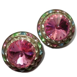 Pink Pastel Rivoli Rhinestone Vintage Earrings