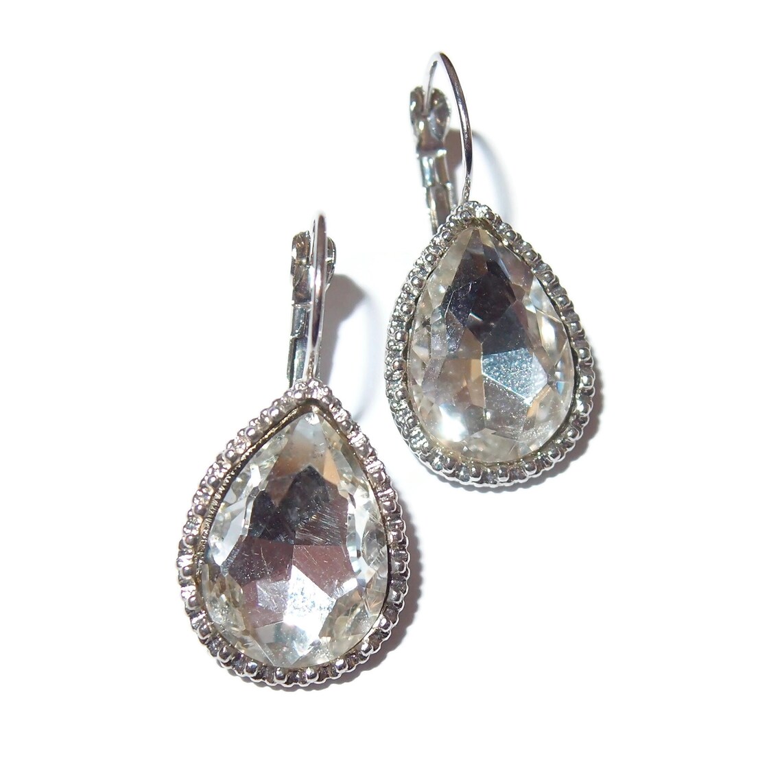LARGE Teardrop Clear Rhinestone Post Vintage Earrings - Etsy