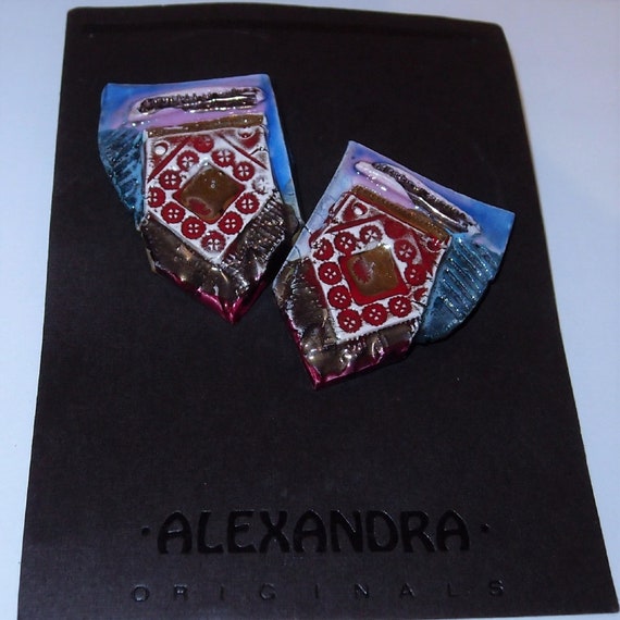 Blue and Red Patchwork Ceramic Studio Designer AL… - image 4