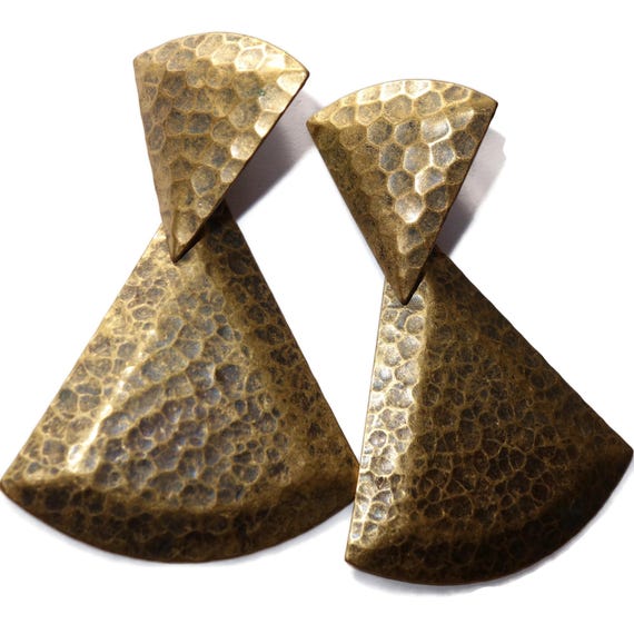 LARGE Hammered Triangle Dangle Earrings - image 2