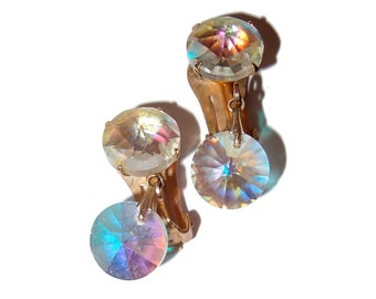 Aurora Borealis Drop Crystal Clip-on Vintage Earrings