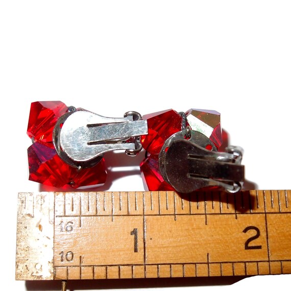 Red Aurora Borealis Crystal Bead Clip-on Earrings - image 3