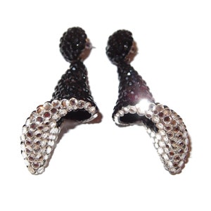 Flat Back Glitz Stone Black and Clear Cone Dangle Earrings