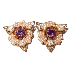 Large Pink and Purple Flower Vintage Earrings