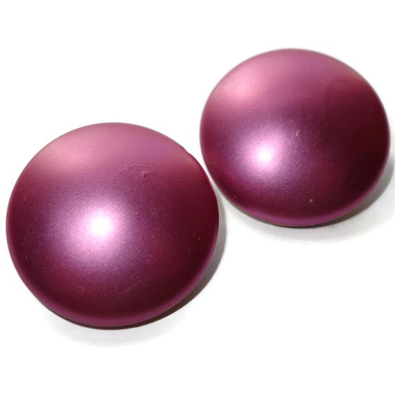 Large Fuchsia Button 50s Earrings - image 1