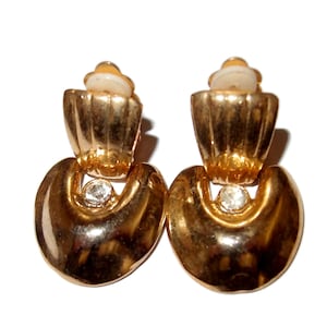 LARGE 80s Rhinestone Drop Gold-tone Earrings
