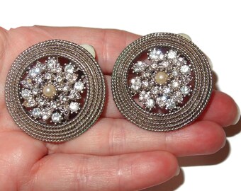 Boucles D'oreilles Clips Vintage Années 80 - Strass Et Perles Sur Métal Doré