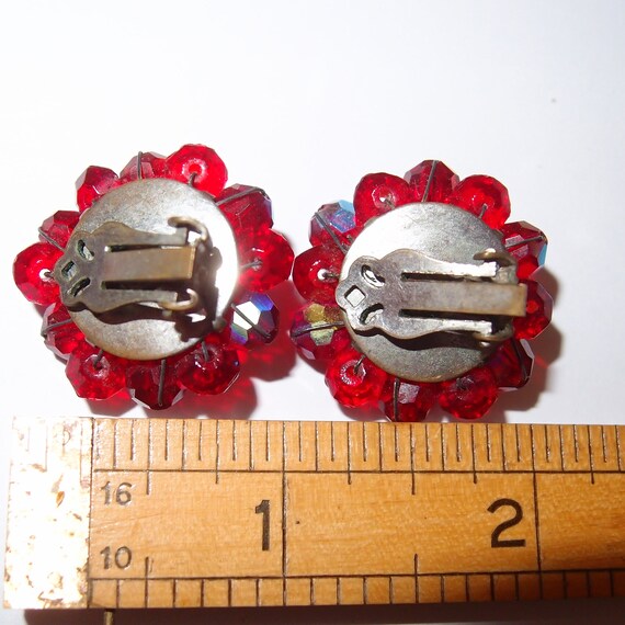 Red AB Crystal Cluster Vintage Clip-on Earrings - image 3