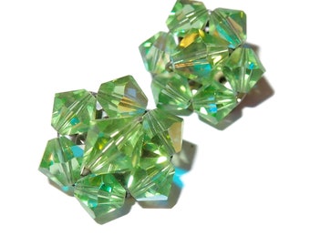 Green Crystal Bead Cluster Vintage Earrings