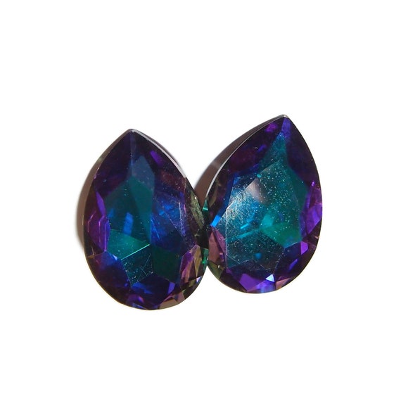Heliotrope Purple Blue Rhinestone Clip-on Earrings - image 3