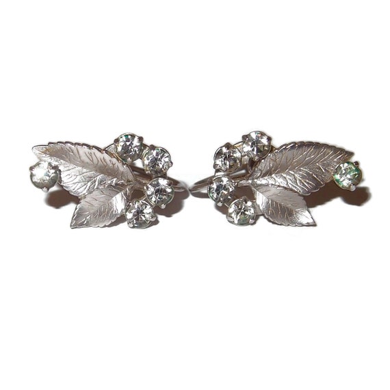 Vintage Mid-Century Sterling Silver Screw Back Earrings Flower Shaped  Rhinestone - Before Times Shop