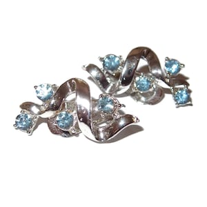 Blue Rhinestone Silver-tone Clip Vintage Earrings
