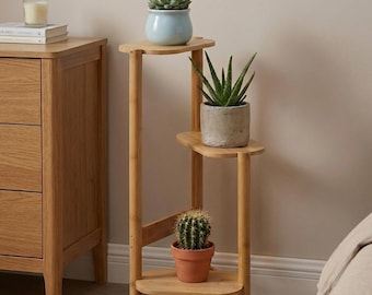 Expositor de plantas de interior de 3 niveles de bambú en esquina