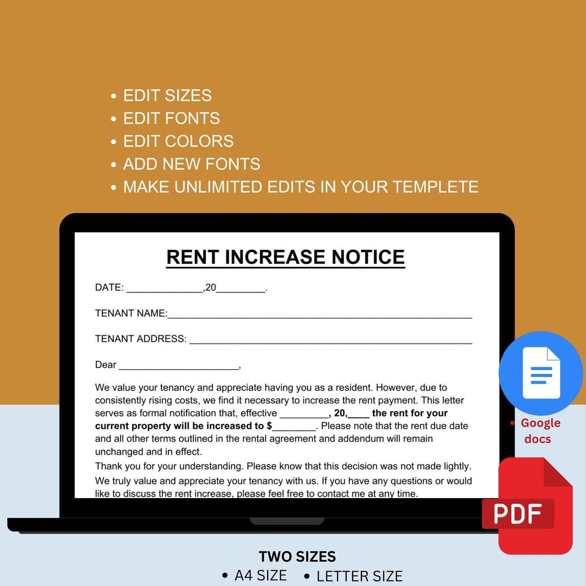 Printable Rent Increase Form.pdf Editable Rent Increase Notice | Landlord Template (word, PDF, Google ...