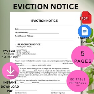 Editable Eviction Notice Template | Printable Notice to Vacate | Lease ...
