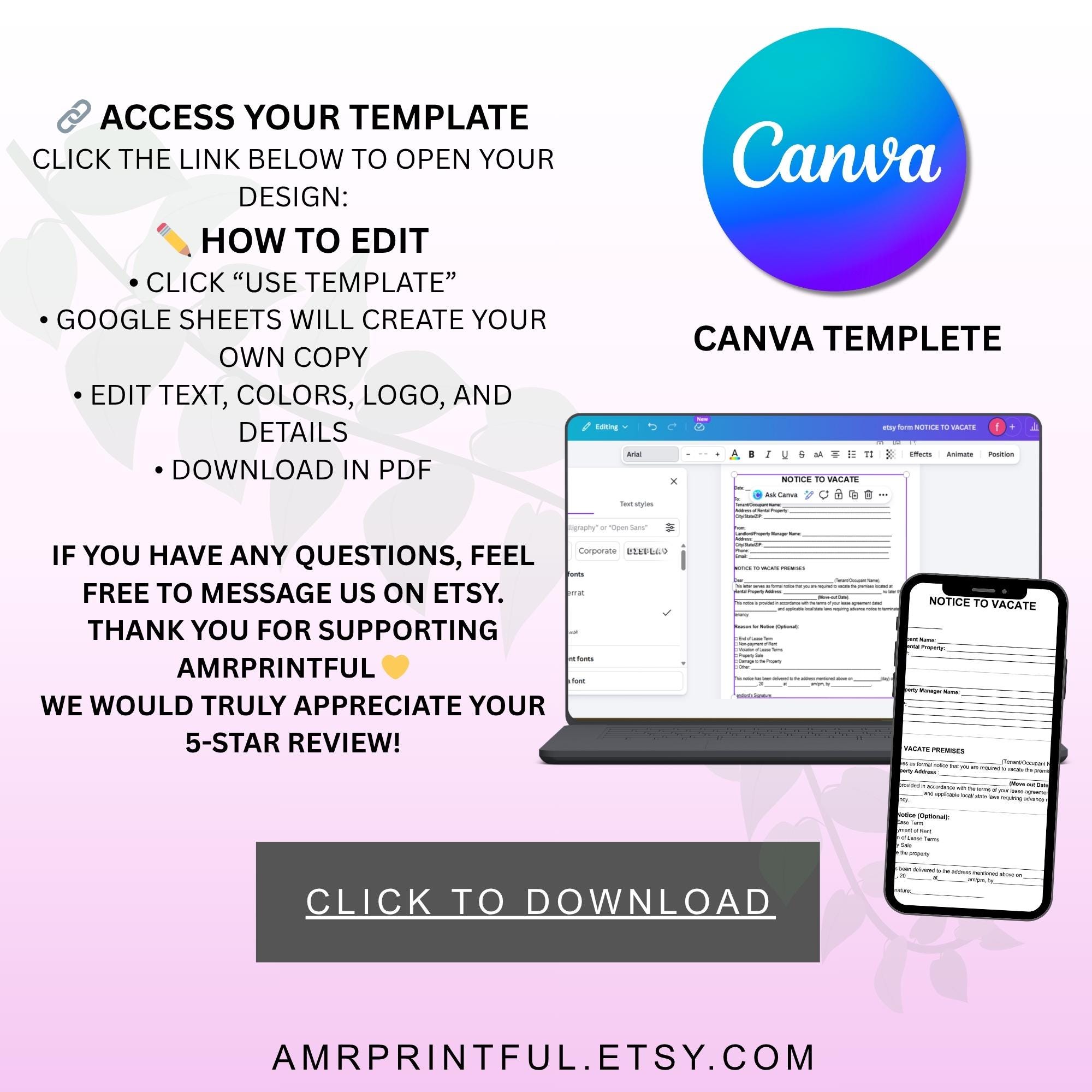 Editable Eviction Notice Template | 30 Day Lease to Vacate PDF (digital ...