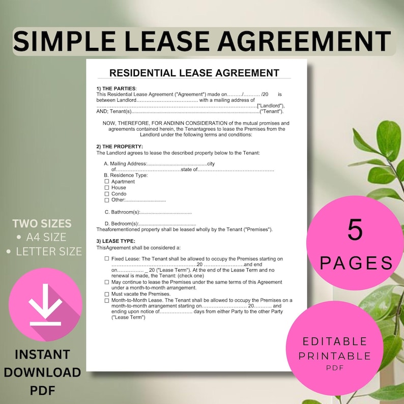 Editable Residential Lease Agreement Template | Landlord Rental ...
