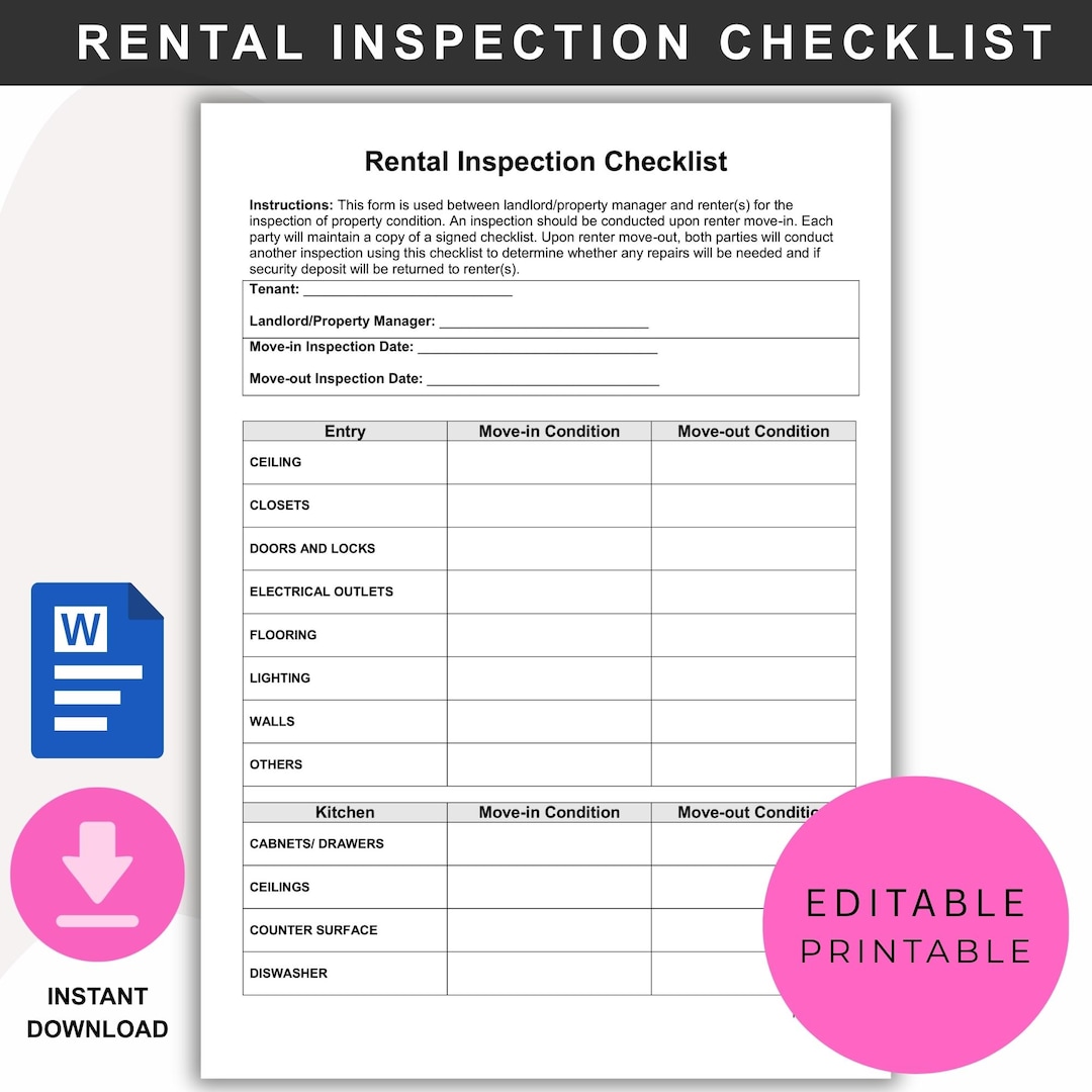 Rental Property Inspection Report Checklist (printable PDF & Editable ...