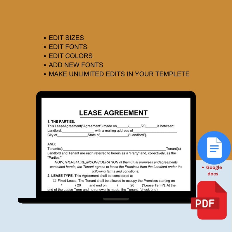 Editable Rental Lease Agreement Template | Landlord Tenant Contract ...