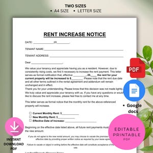 Editable Rent Increase Notice | Landlord Template (Word, PDF, Google Docs)