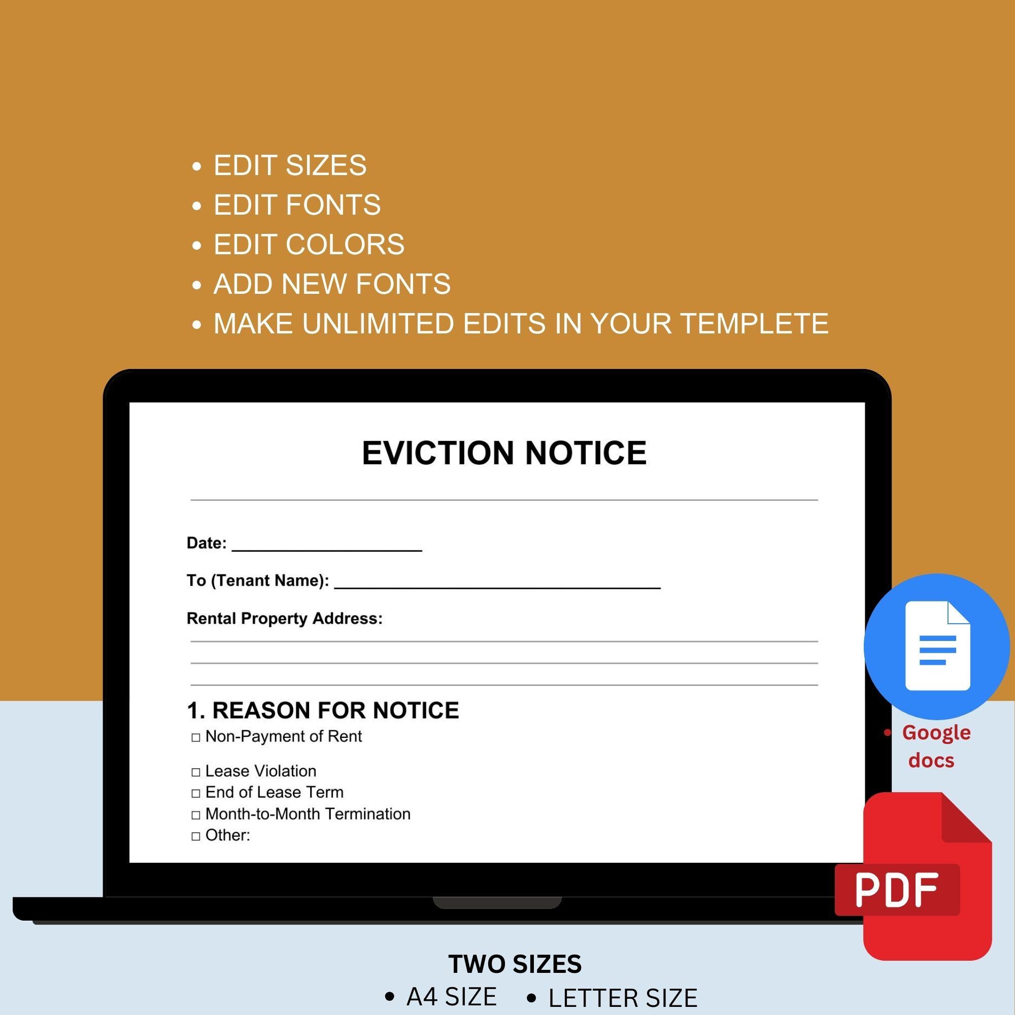 Editable Eviction Notice Template | Printable Notice to Vacate | Lease ...