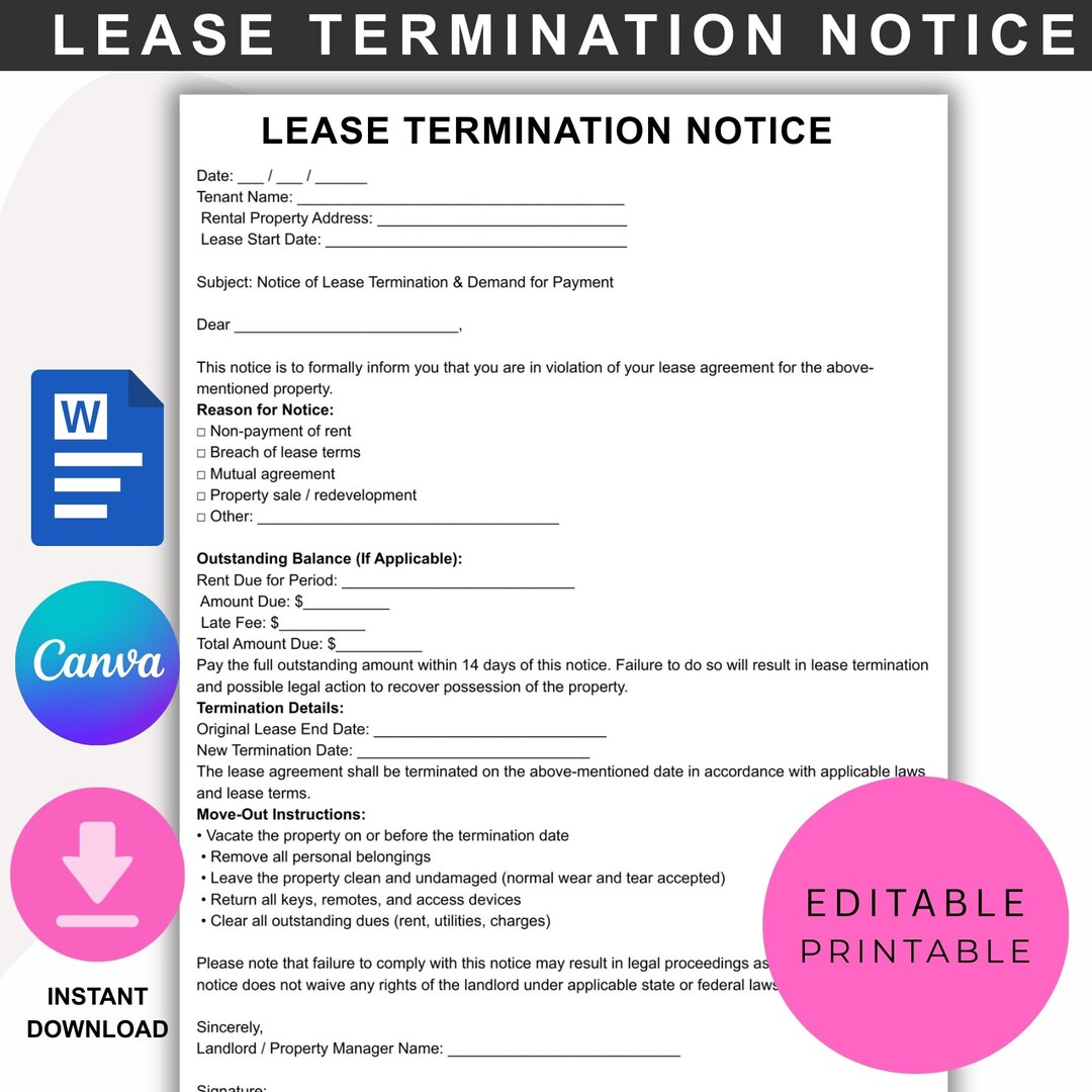 Tenant Exit Form.pdf Editable Eviction Notice Template | Lease Termination, Vacate Form (PDF ...