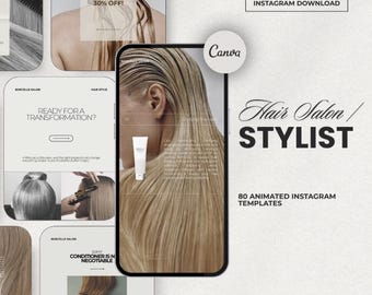 Plantillas de Instagram para peluquerías, color marrón, publicaciones editables en Canva