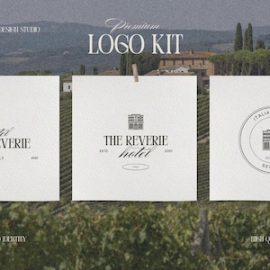 Luxury hotel logo branding kit Canva template for corporate identity design.