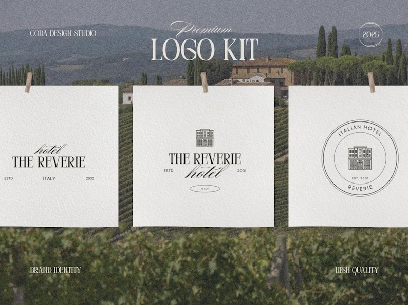 Luxury hotel logo branding kit Canva template for corporate identity design.