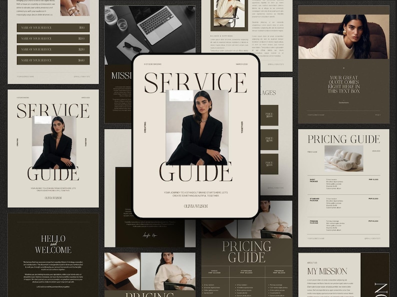 Professional coach pricing guide and price sheet layouts for tiered service packages and add-ons.